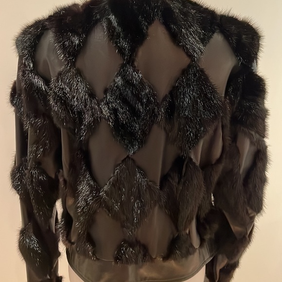Black Leather Jacket with Black Patchwork Fur Mink Trim Size S Pristine Cond… - Picture 5 of 11